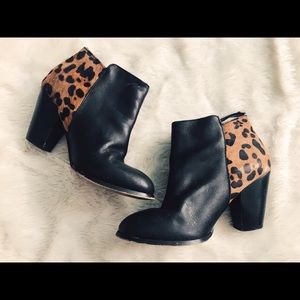 Aldo Leopard fur + leather booties